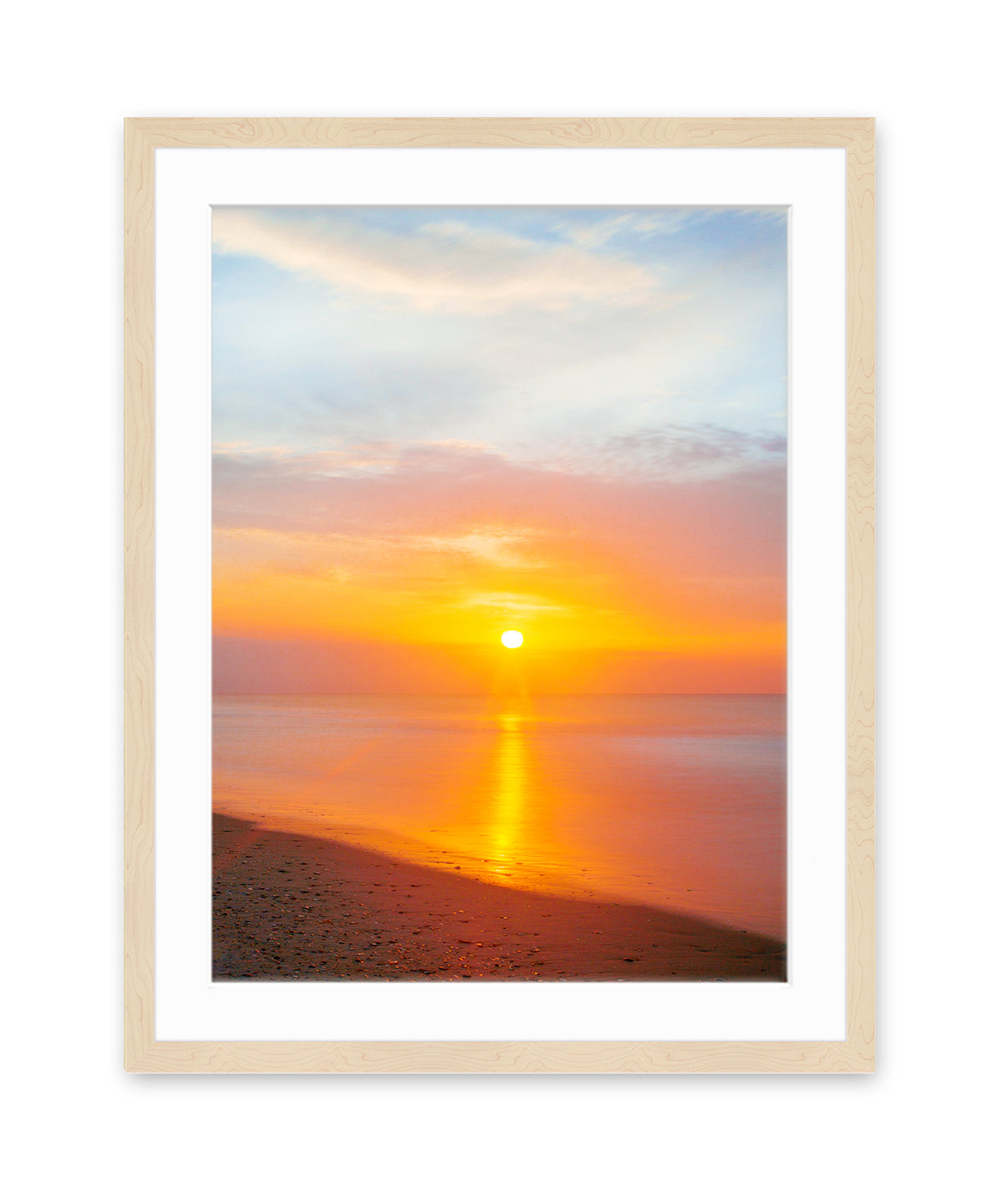 Colorful Sunrise Wrightsville Beach Photograph, Natural Wood Frame by Wright and Roam
