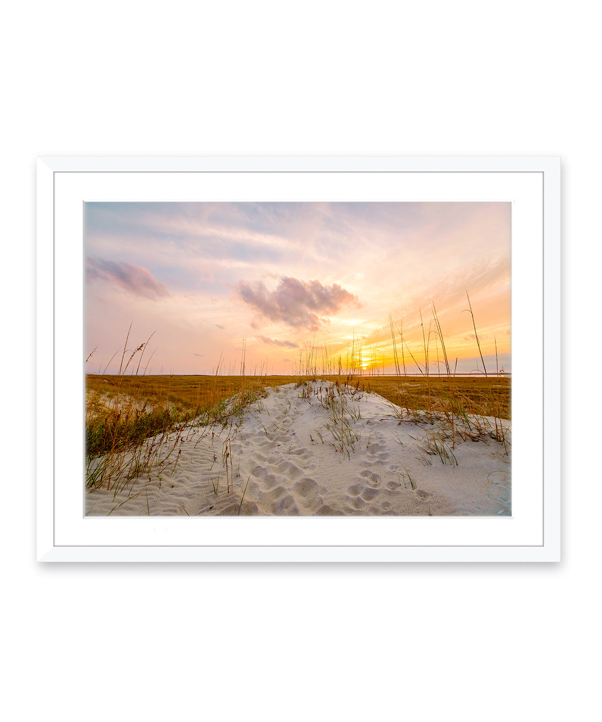 sand dunes sunset north carolina, white wood frame