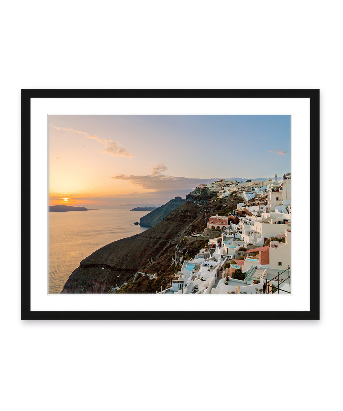 Sunset Santorini, Greek Island Photograph, black frame