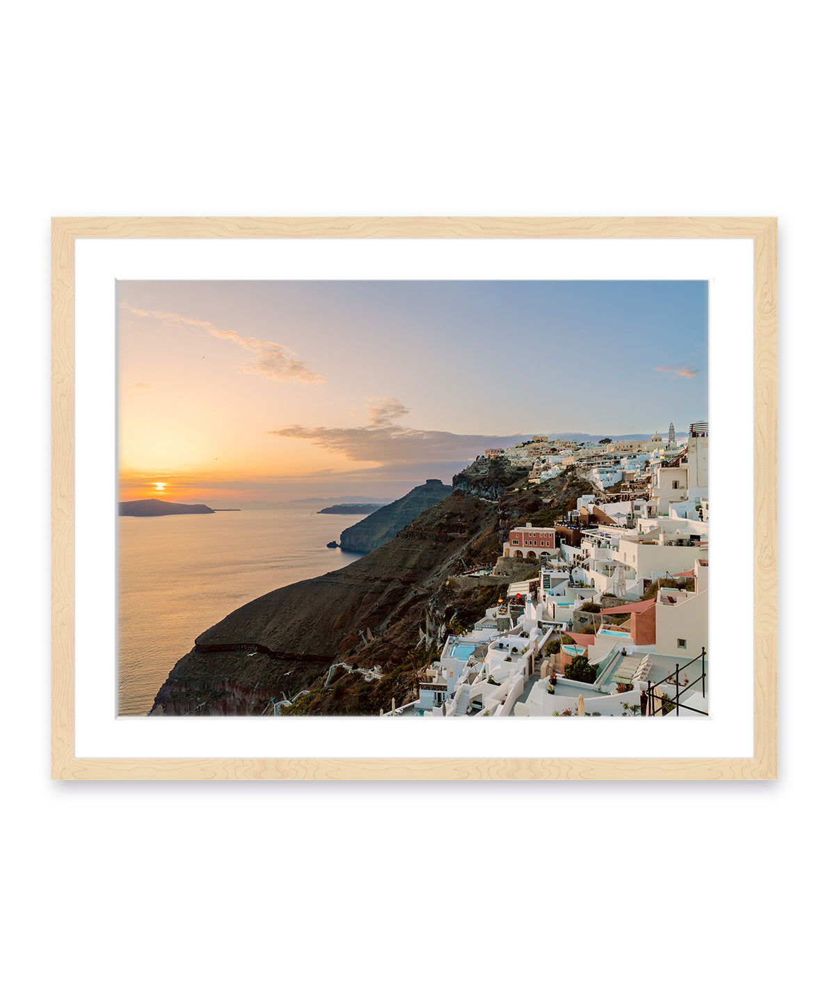 Sunset Santorini, Greek Island Photograph, wood frame