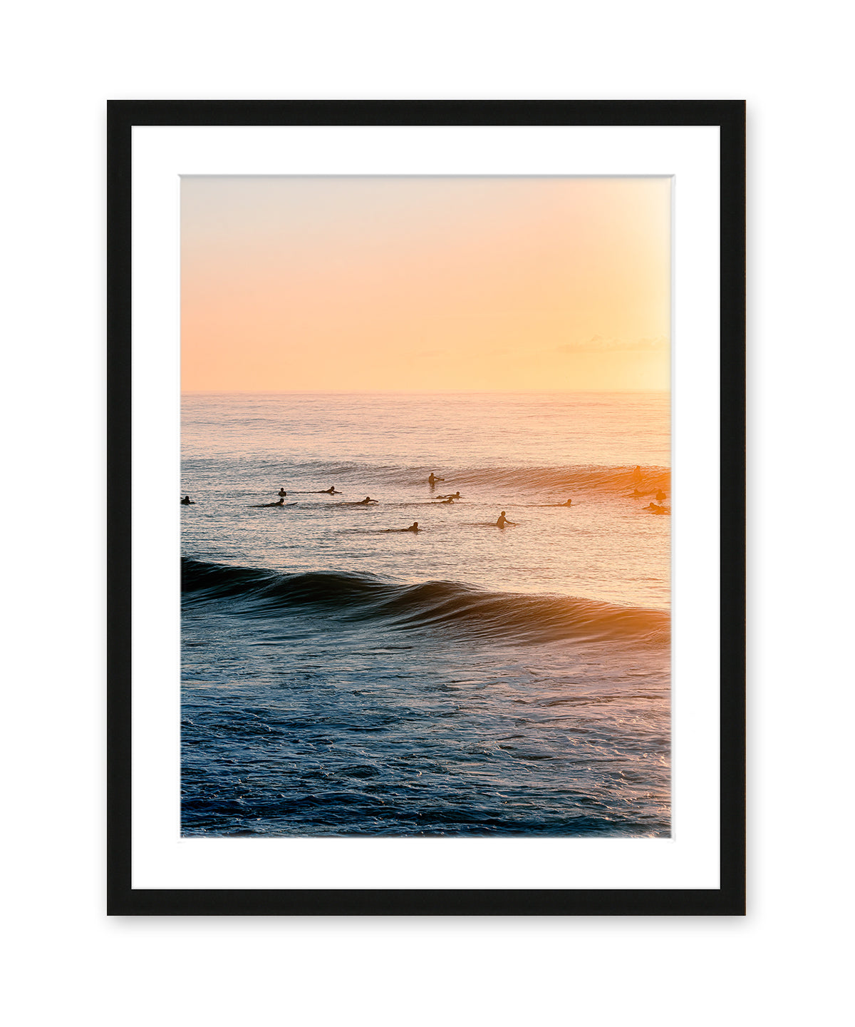 golden beach surf print black frame
