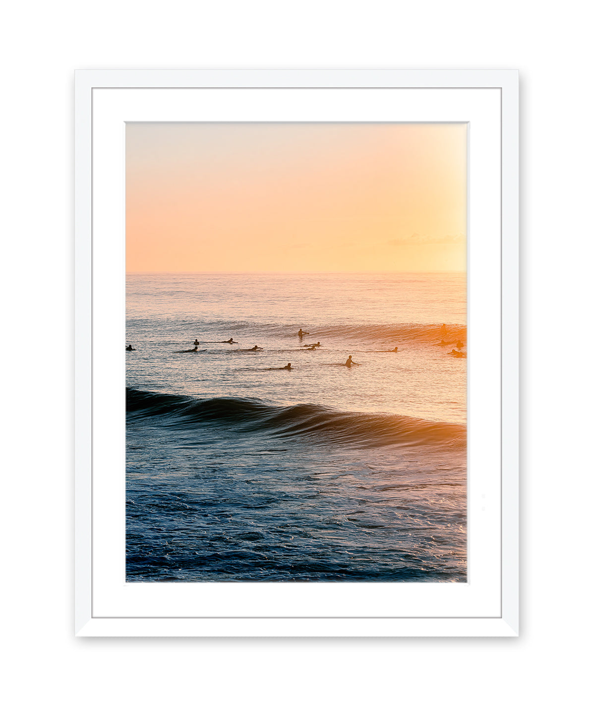 golden beach surf print white frame