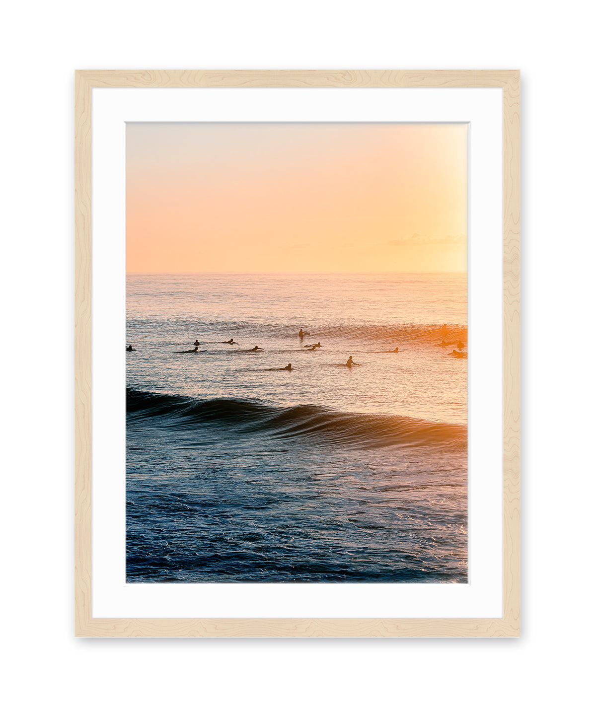 golden beach surf print wood frame