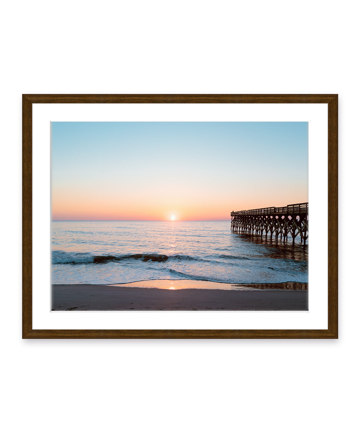 Teal Blue Sunrise Wrightsville Beach Photograph, Dark Wood Frame by Wright and Roam