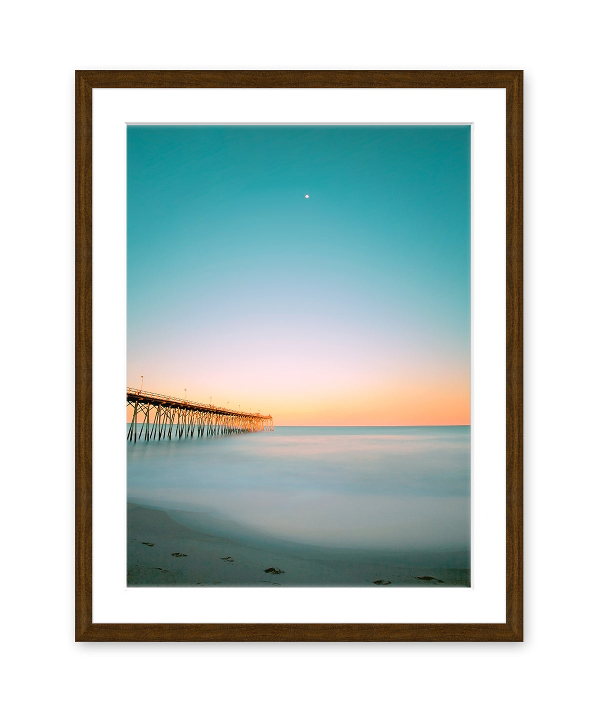 teal sunset beach photograph, Dark wood frame by Wright and Roam