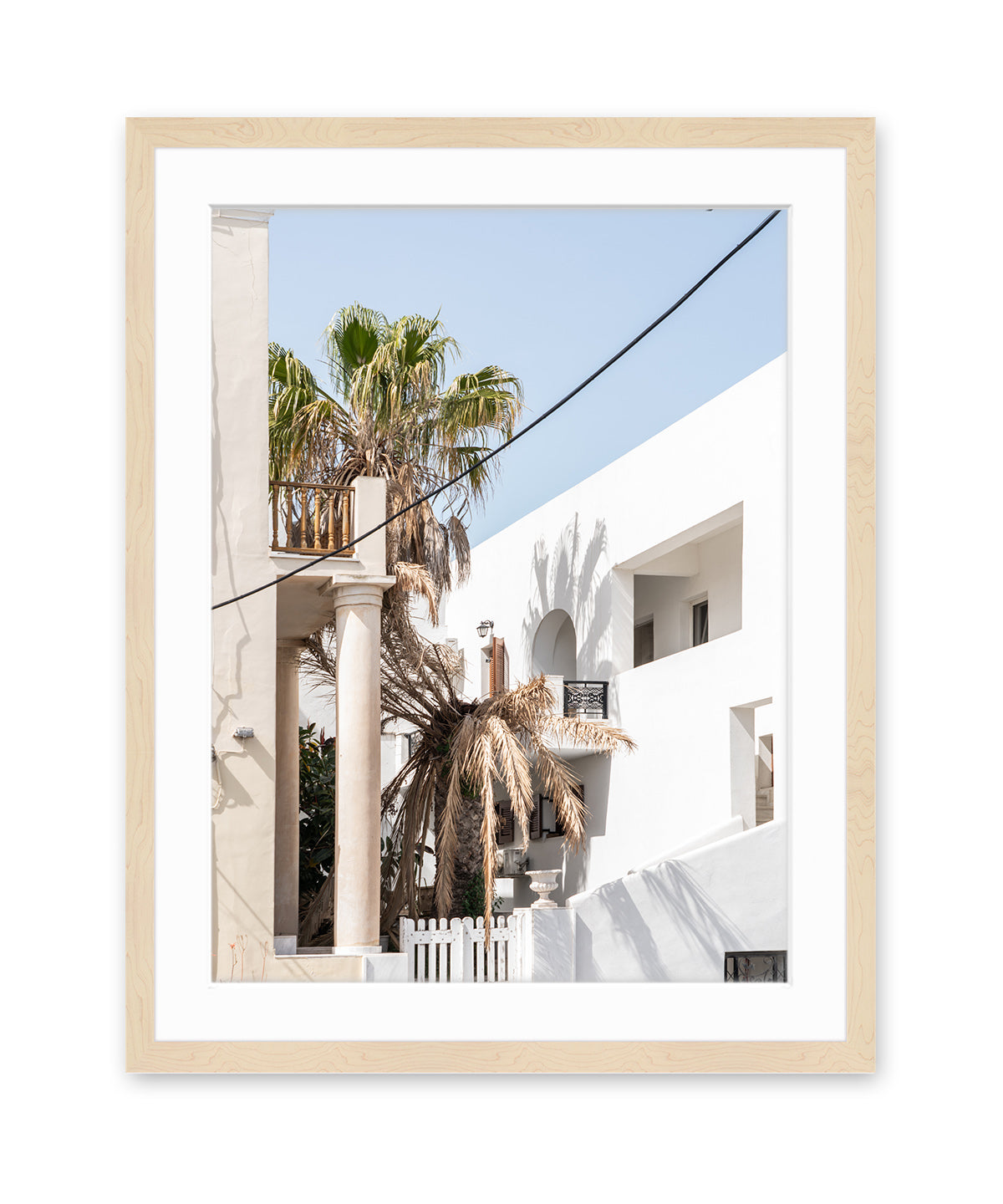 tropical travel art print. Santorini, greece photograph, wood frame