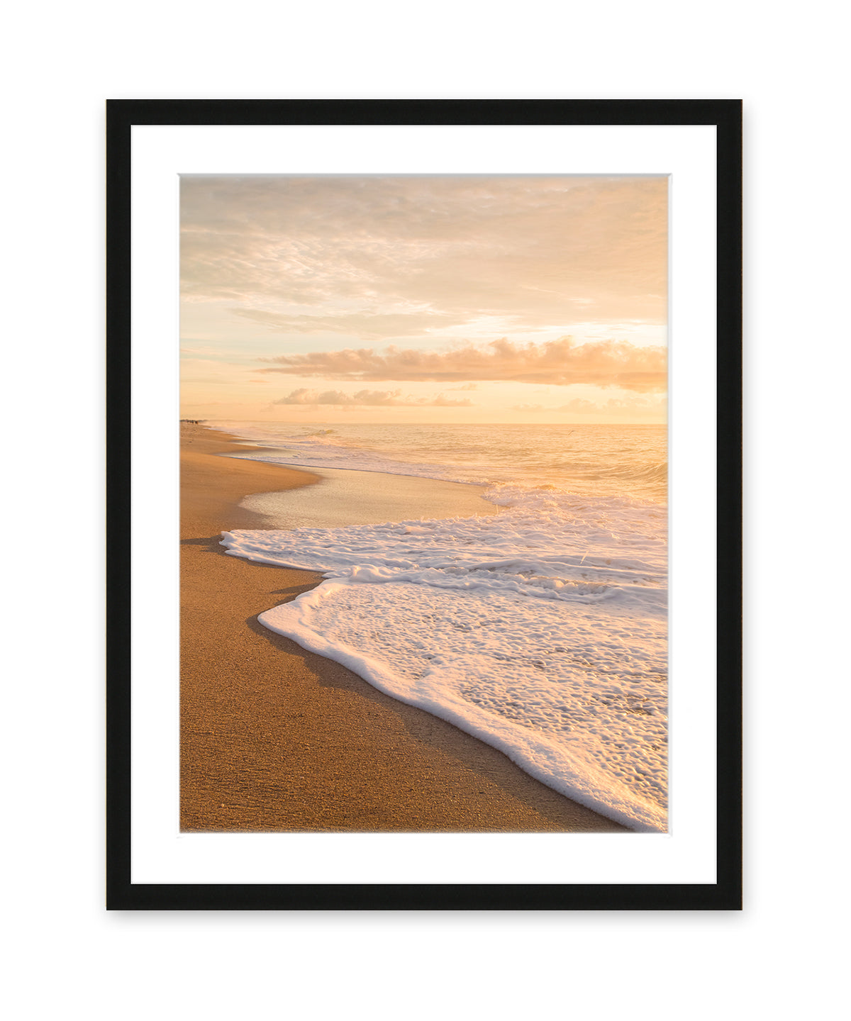 warm golden sunrise beach print wright and roam black wood frame