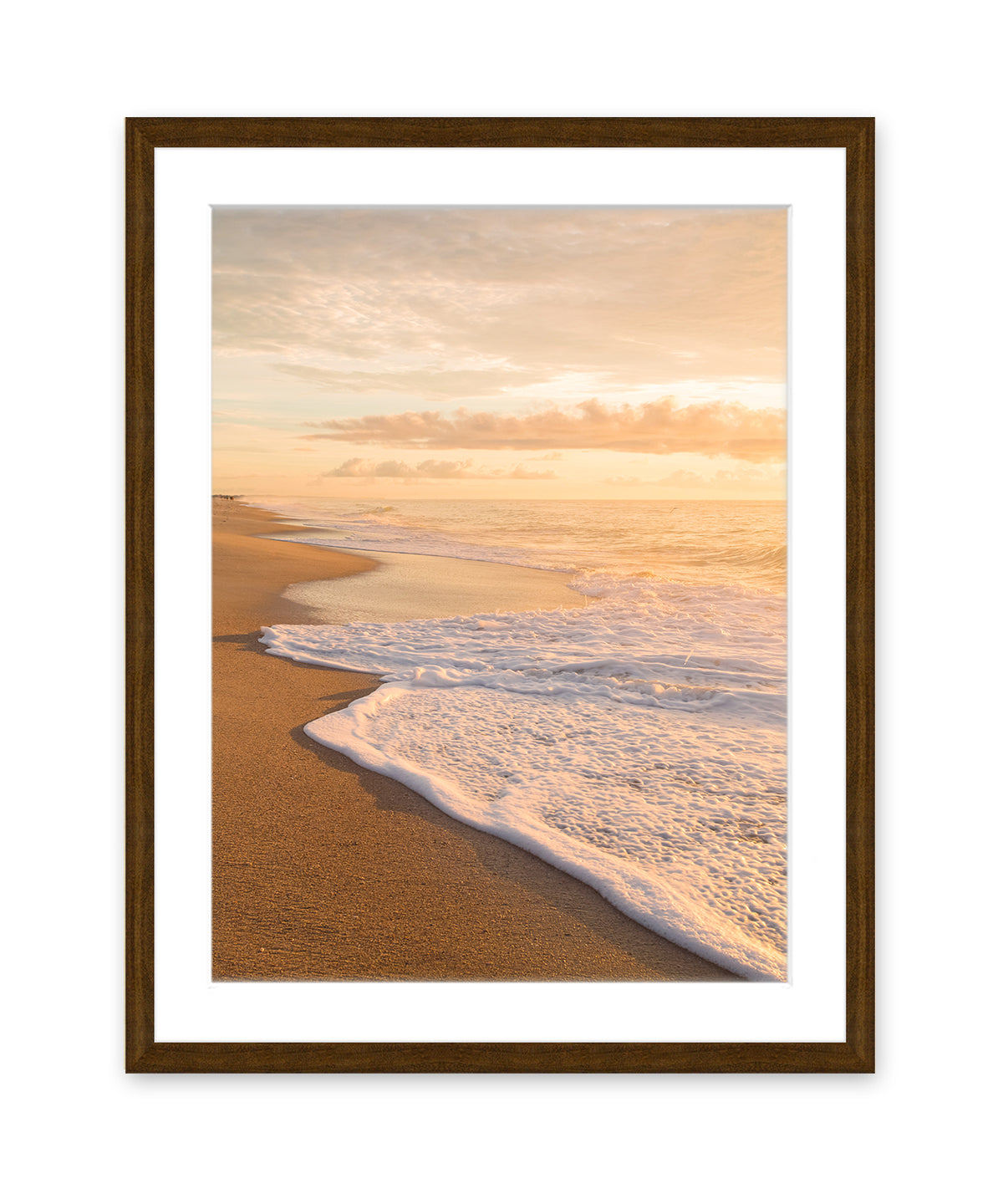 warm golden sunrise beach print wright and roam dark wood frame