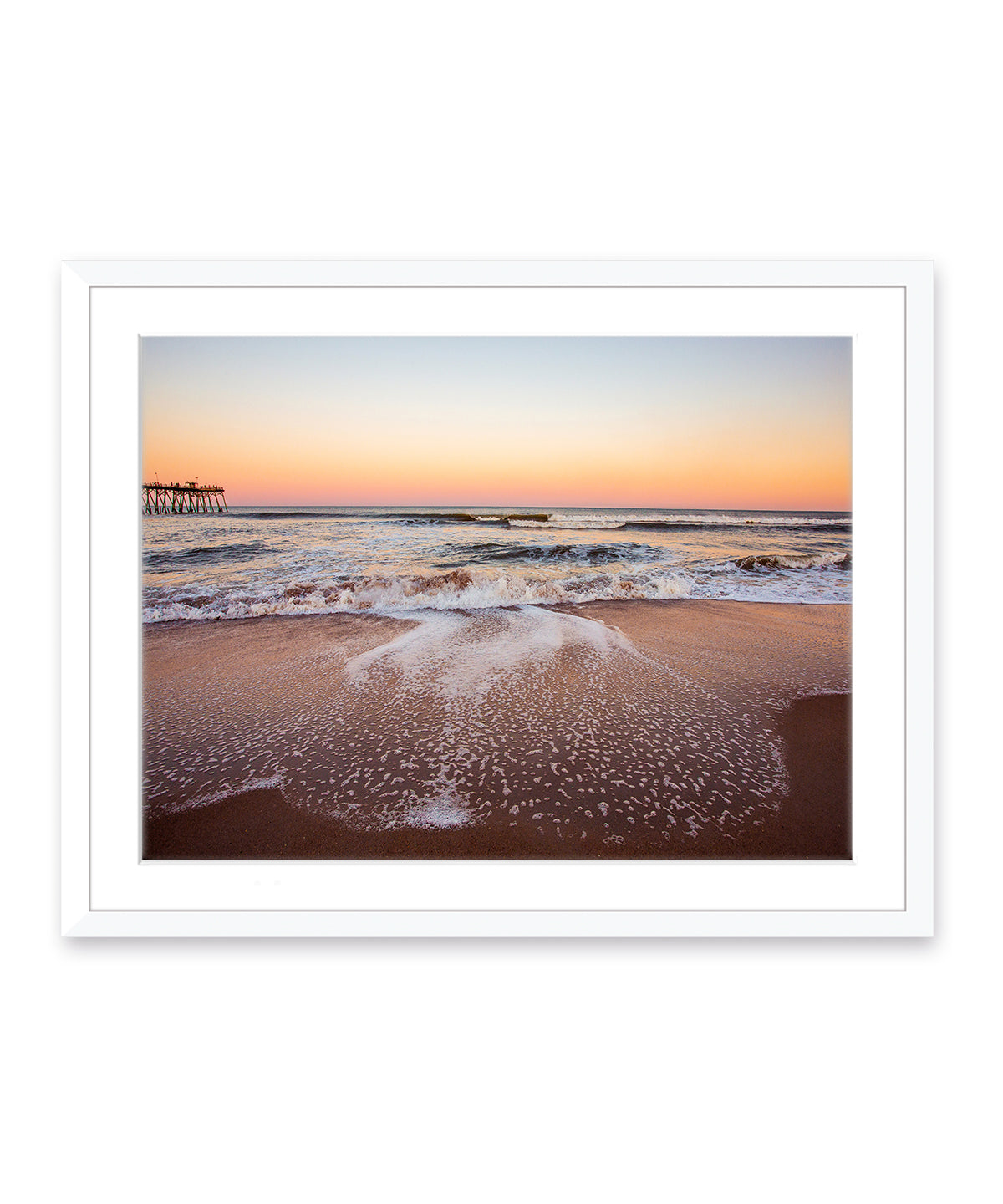 warm summer sunset Carolina beach photograph, white frame by Wright and Roam