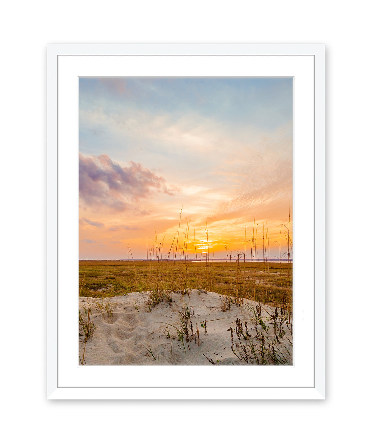 sunrise sand dunes north carolina white frame