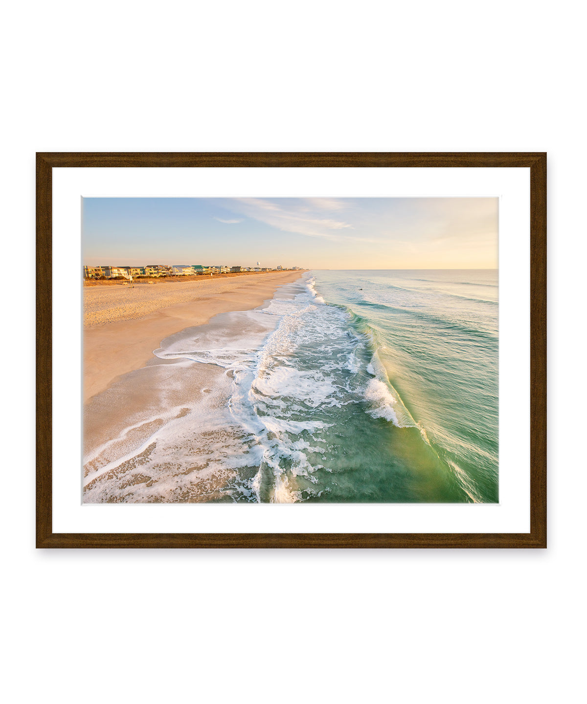 wrightsville beach, aerial ocean photograph, brown frame