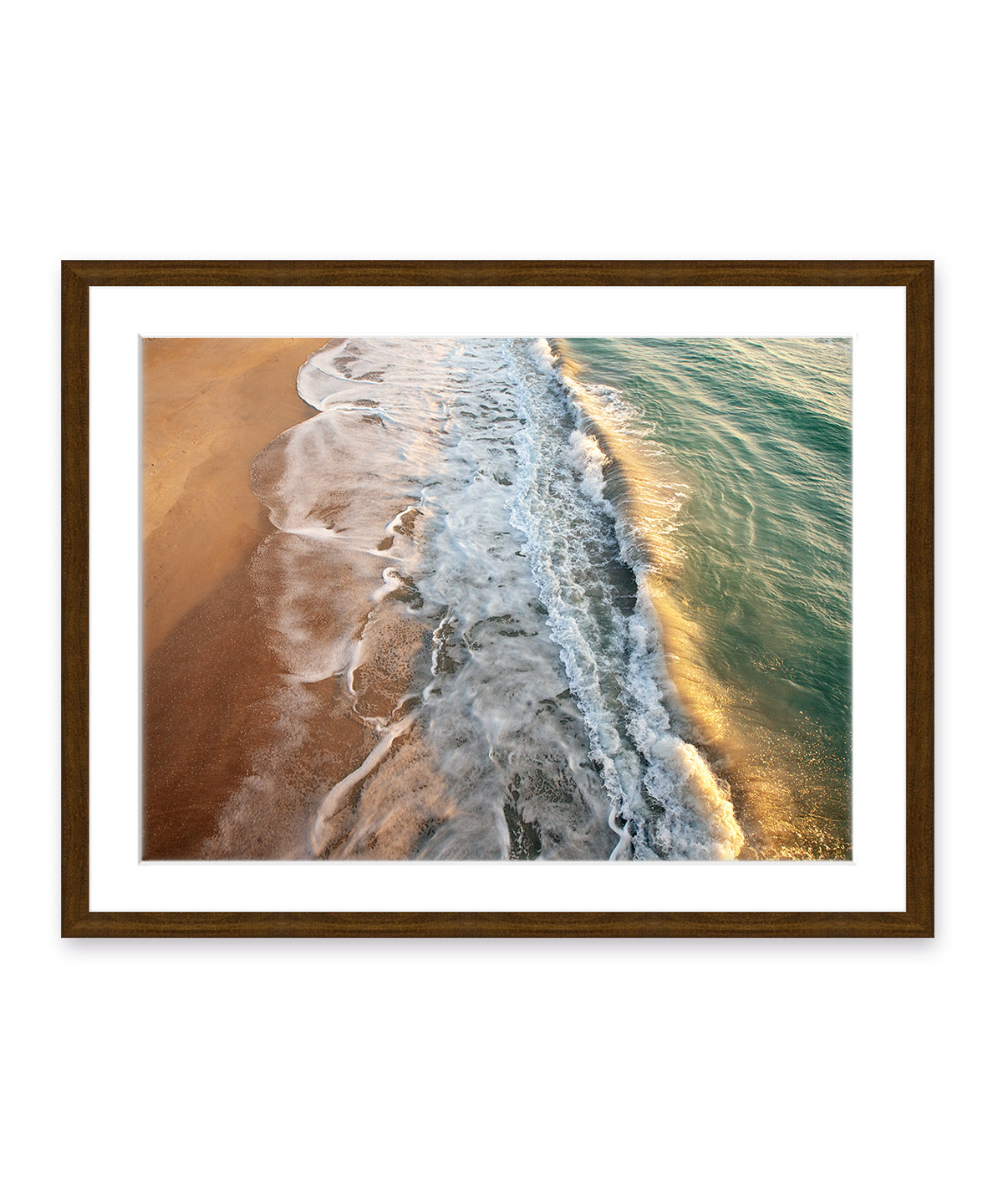 aerial waves wrightsville beach photograph, dark wood frame
