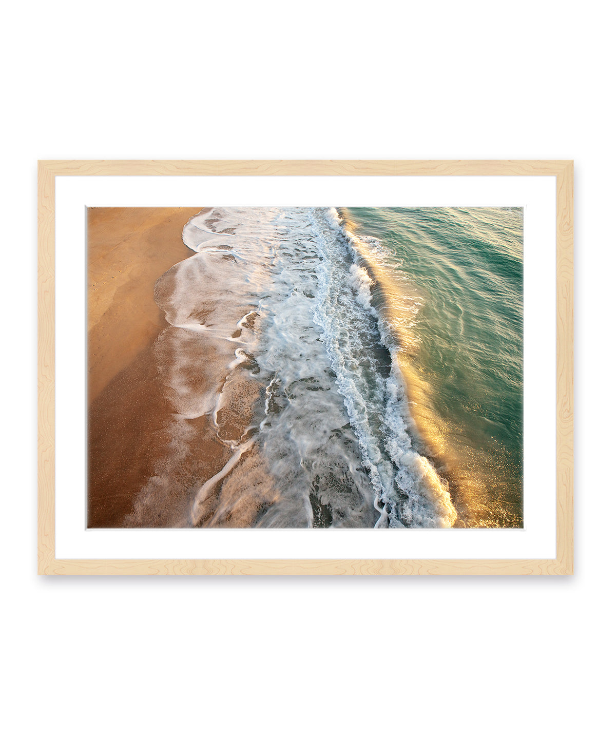 aerial waves wrightsville beach photograph, wood frame