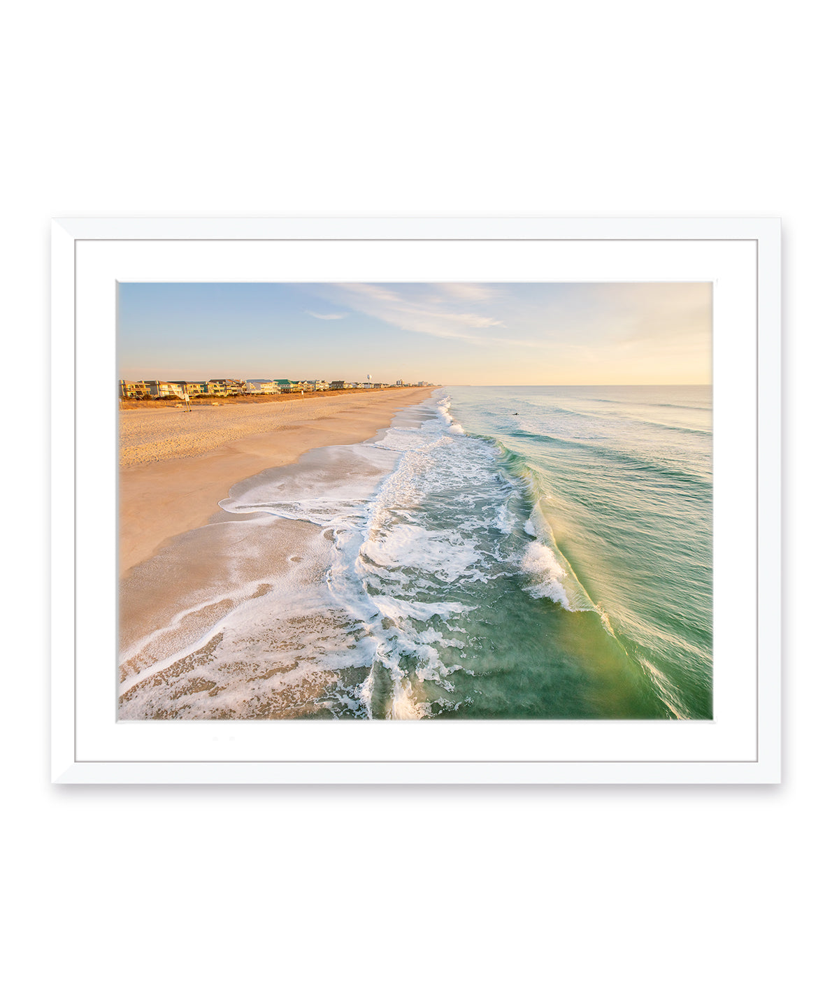 wrightsville beach, aerial ocean photograph, white frame
