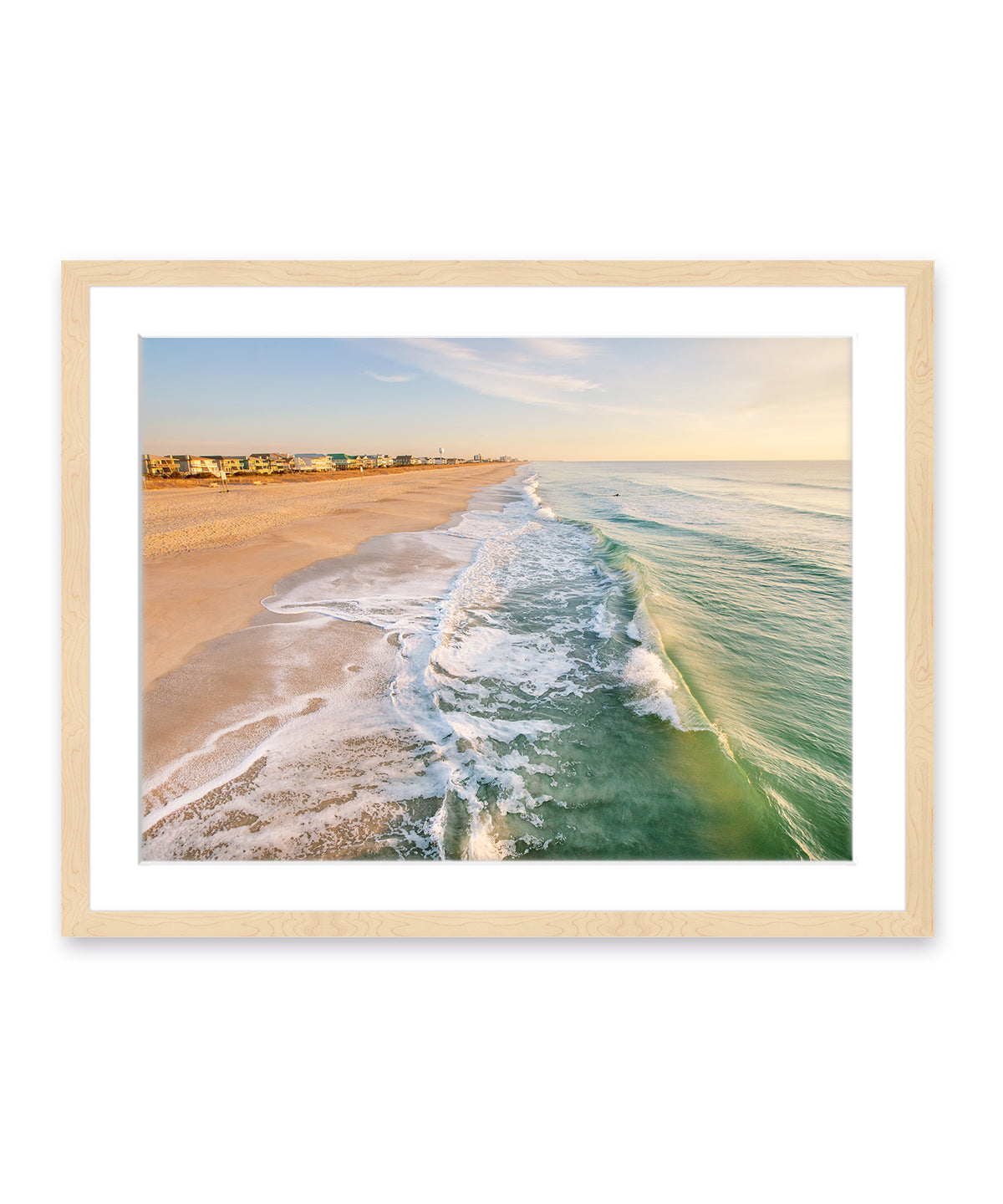 wrightsville beach, aerial ocean photograph, wood frame