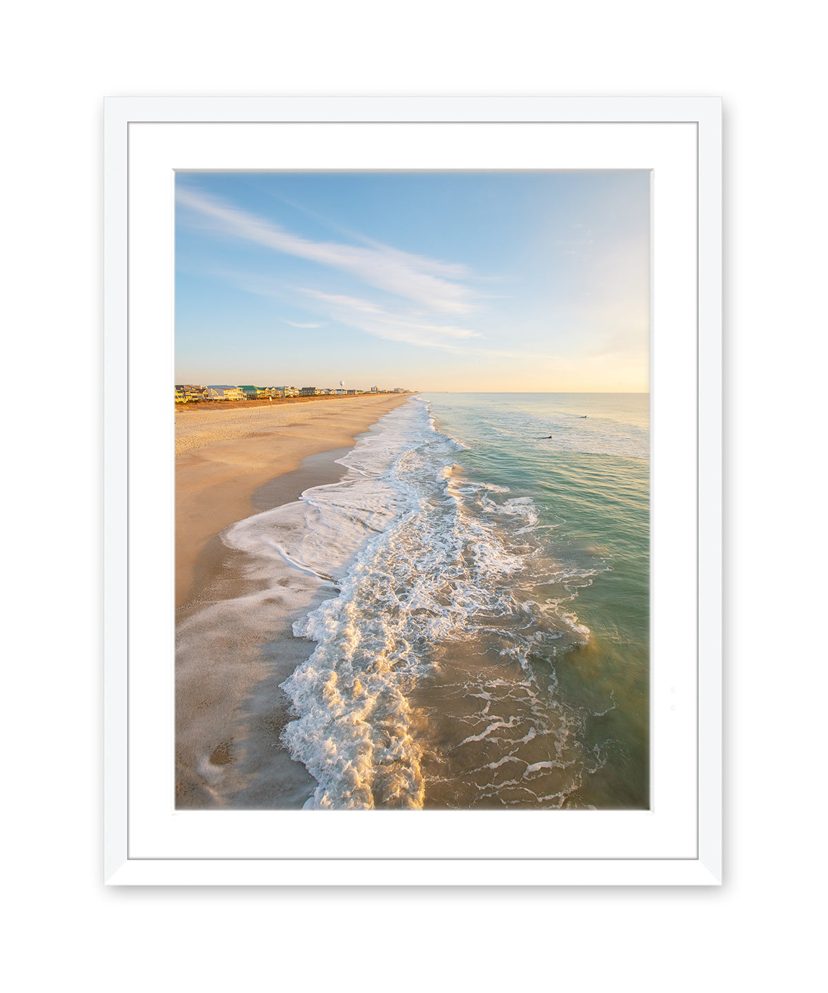 aerial wrightsville beach photograph, white frame