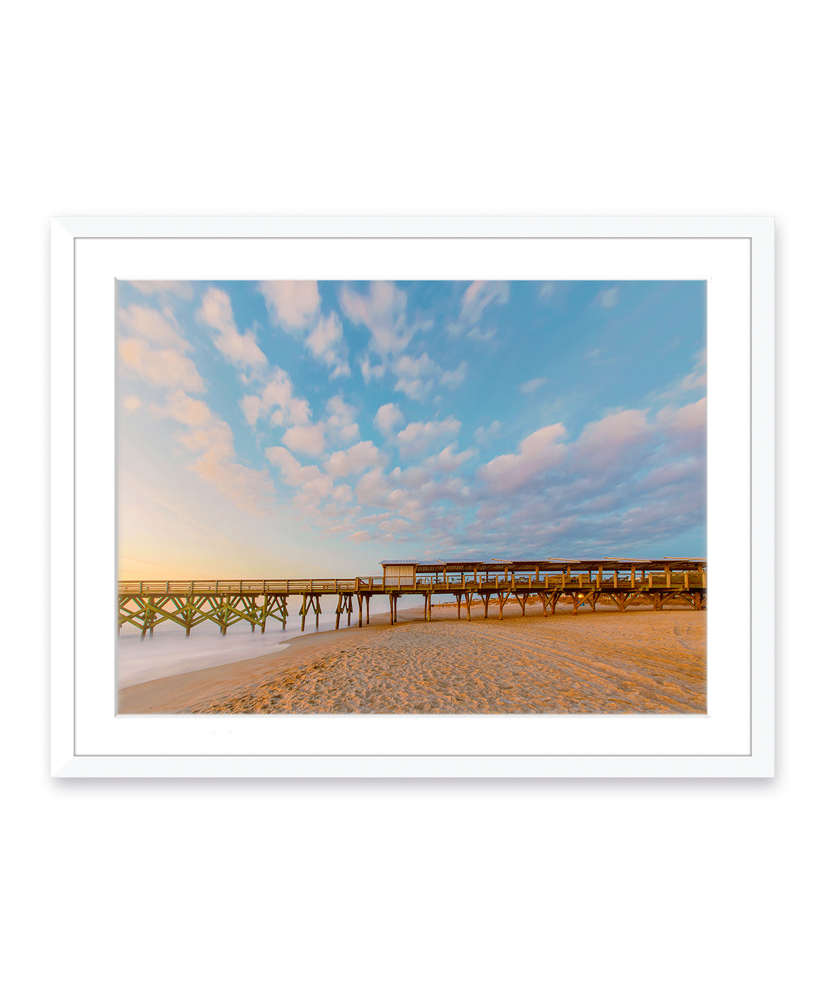 white frame wrightsville beach sunrise pier photograph