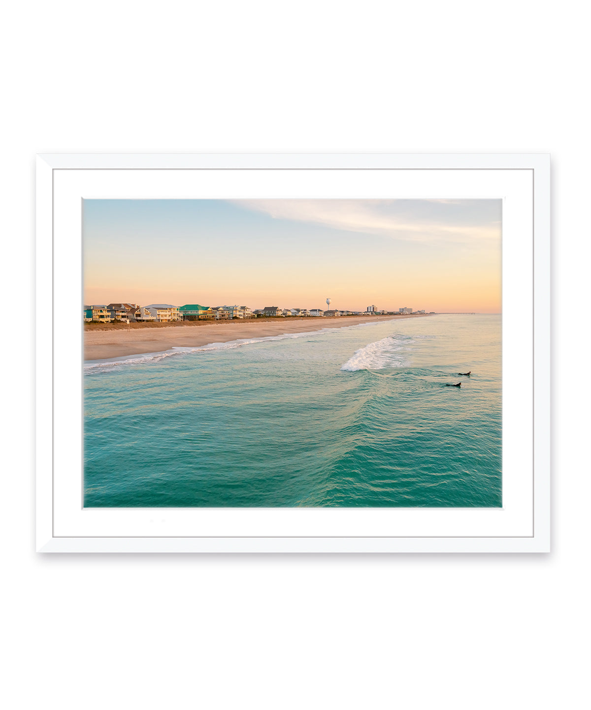 wrightsville beach aerial ocean photograph, white frame