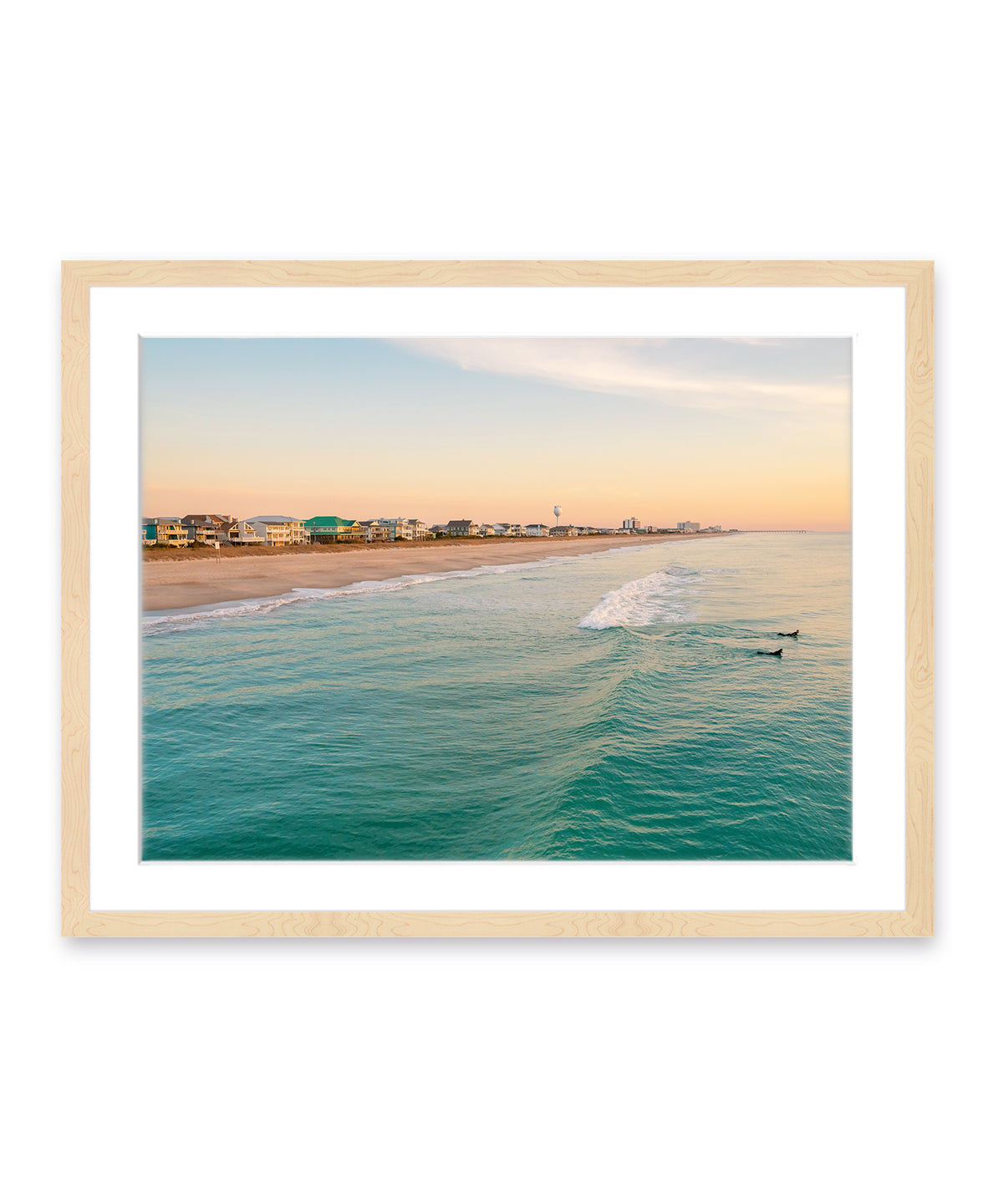 wrightsville beach aerial ocean photograph, wood frame