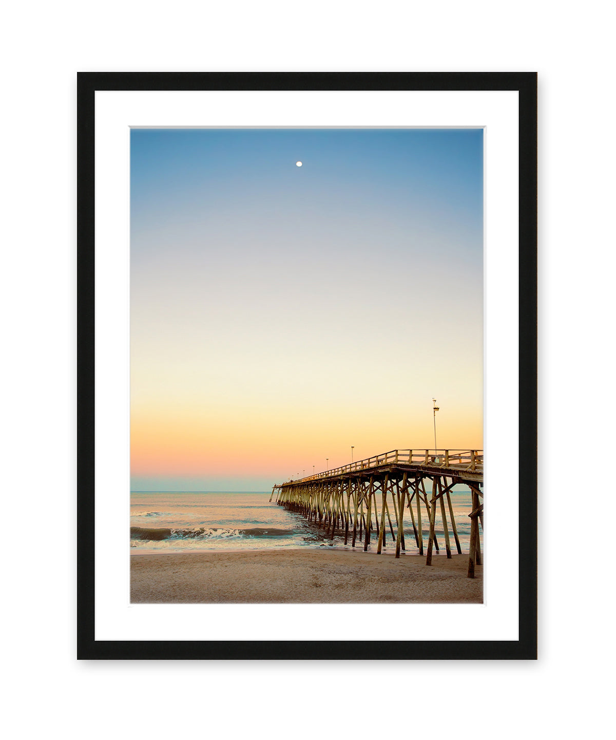 Kure Beach Pier, Warm Beach Sunset, Wright and Roam, Black Frame