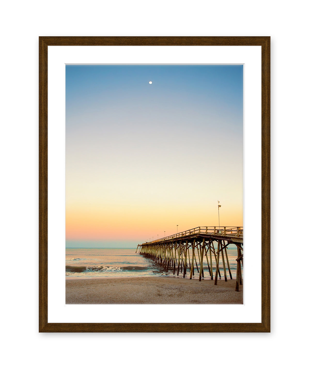 Kure Beach Pier, Warm Beach Sunset, Wright and Roam, Dark Wood Frame