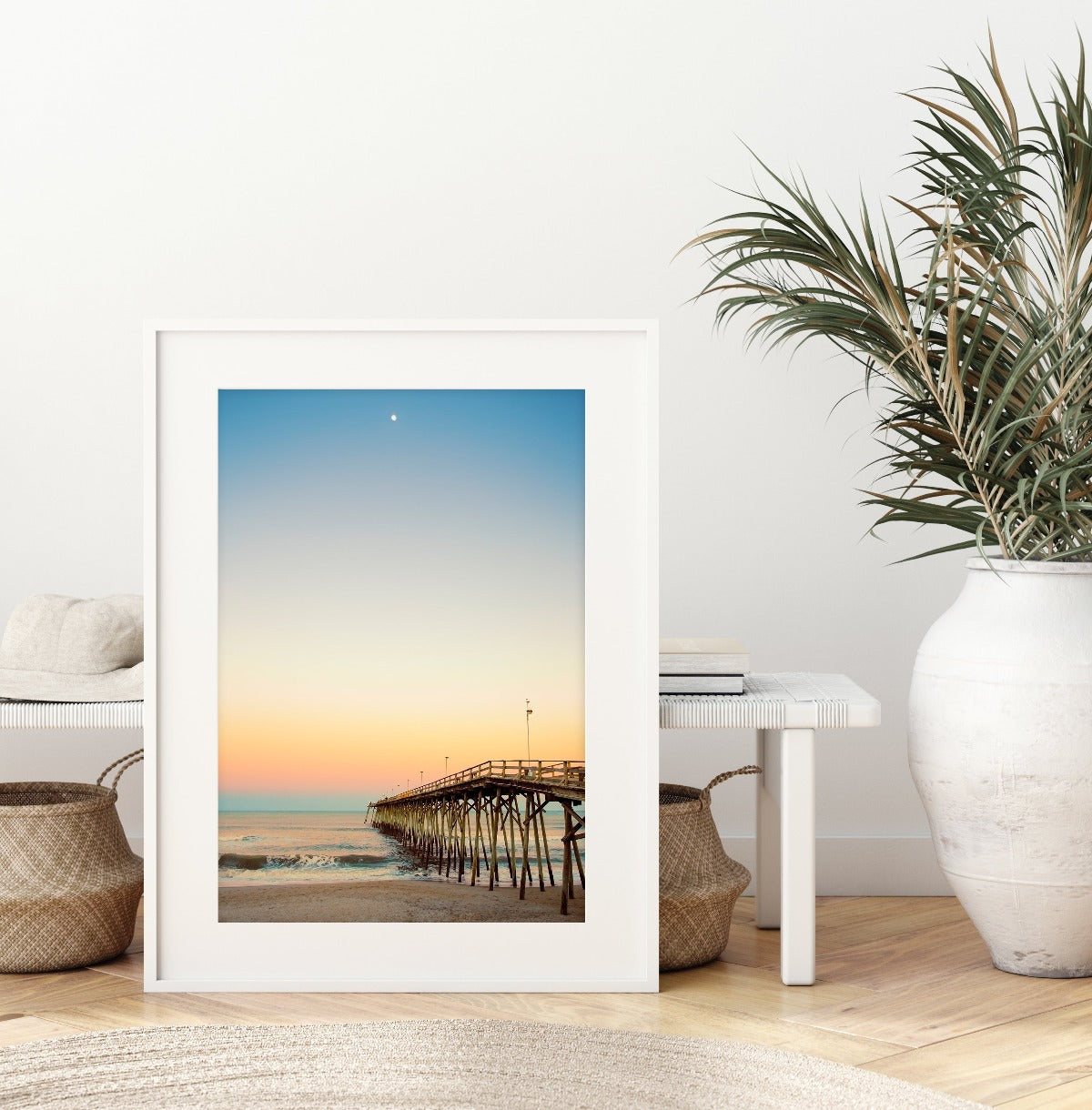 Blue Yellow Sunset Pier Print