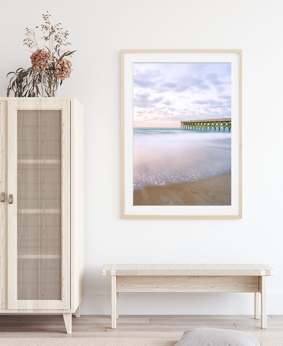 Boho Coastal Decor, Light Purple Sunrise Beach Photograph