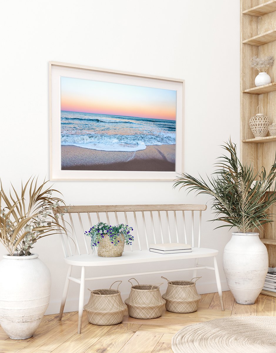 Boho Coastal Entryway Decor, Rainbow Sunset Beach Print By Wright and Roam