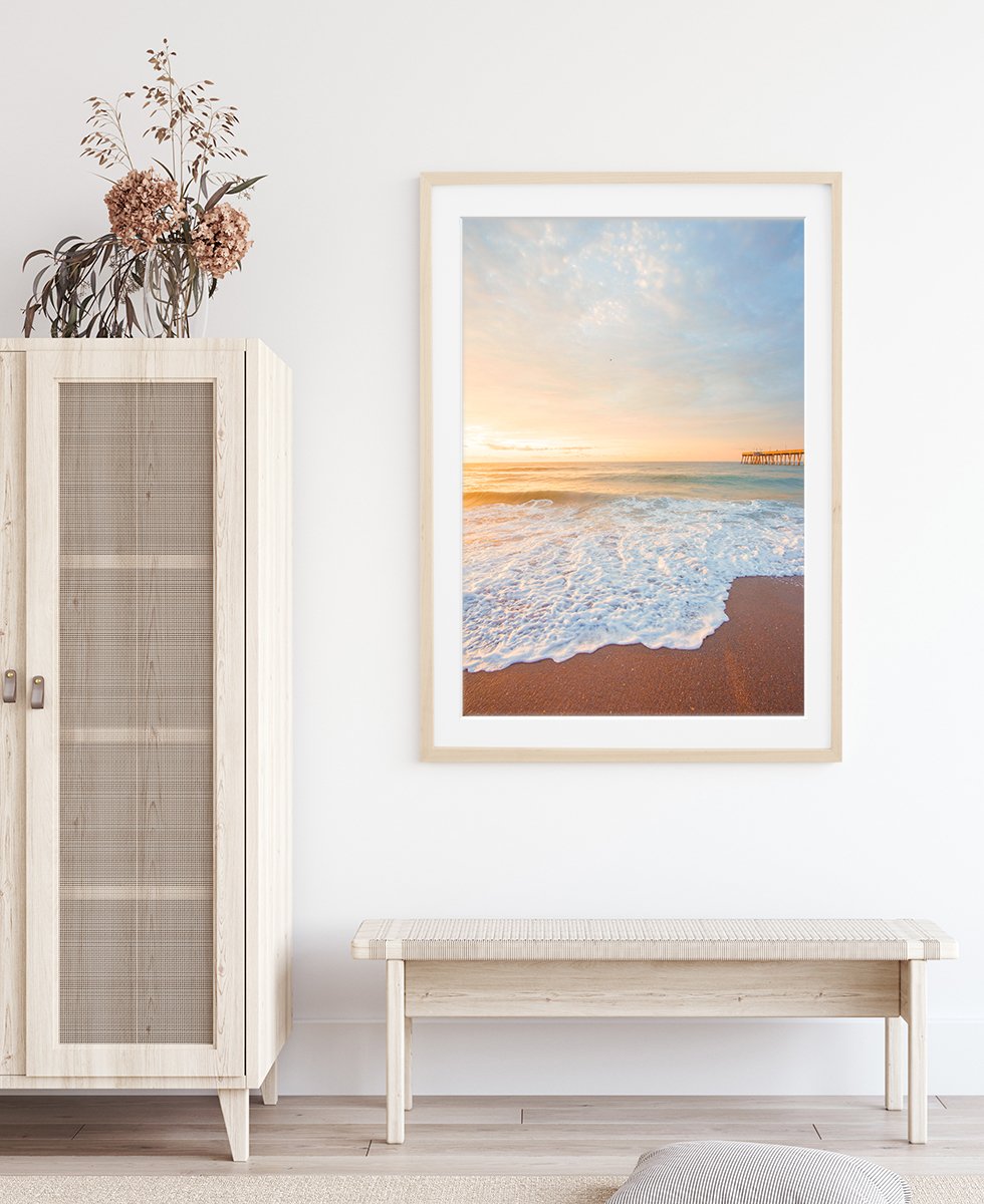 Boho Coastal Entryway Decor Pastel Blue Sunrise Beach Photograph by Wright and Roam