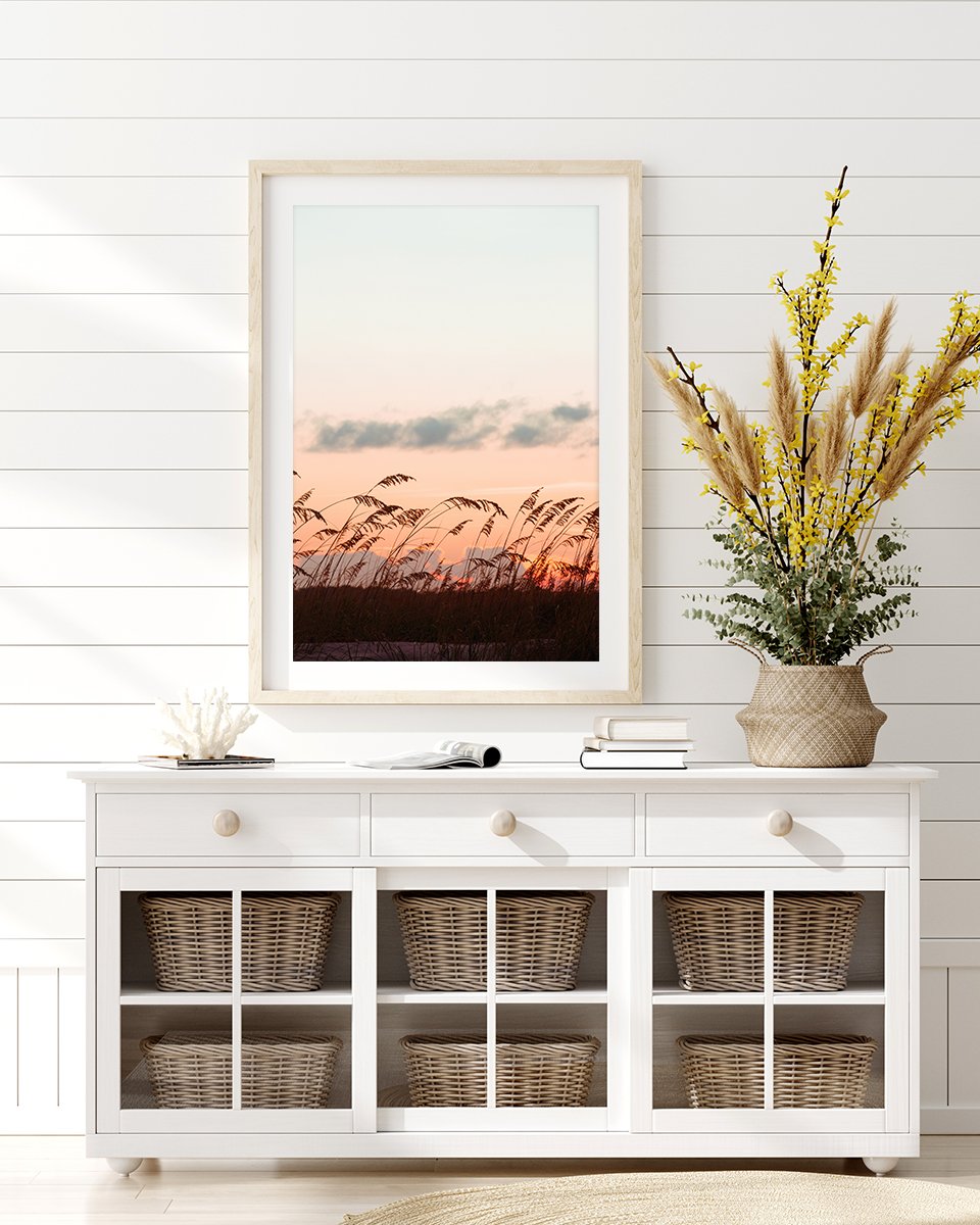Coastal Beach House Decor, Featuring Pink Sunset Beach Photograph