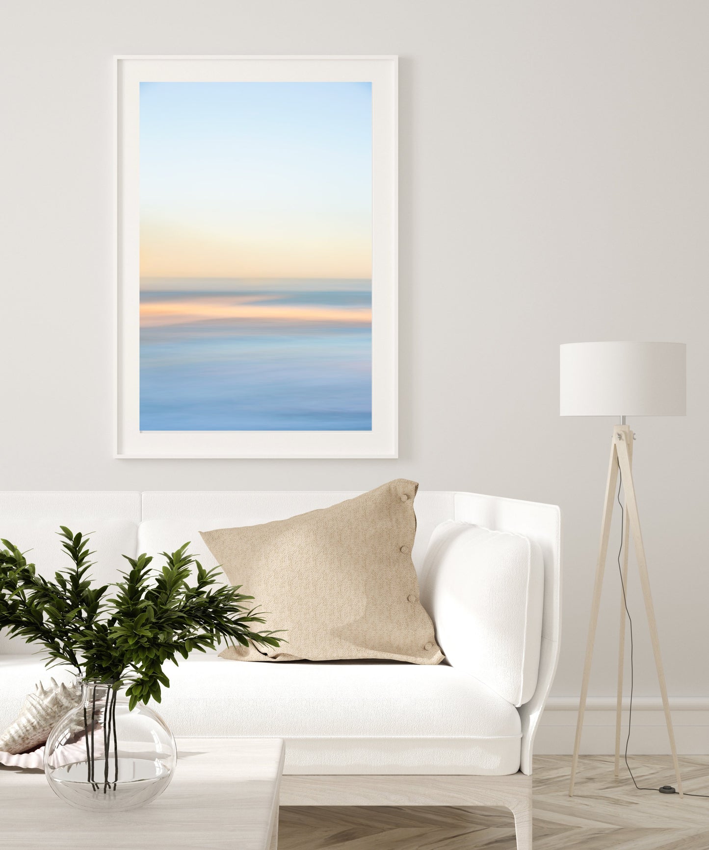 Coastal Beach Photography, Yellow Blue Abstract Minimal Print