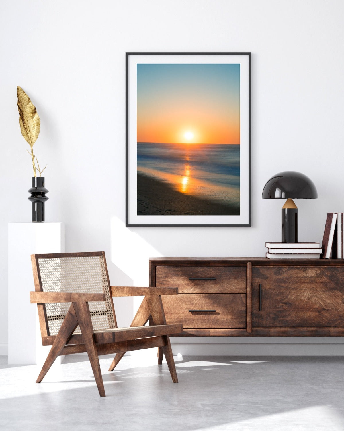 modern home decor, sunrise beach photograph black frame