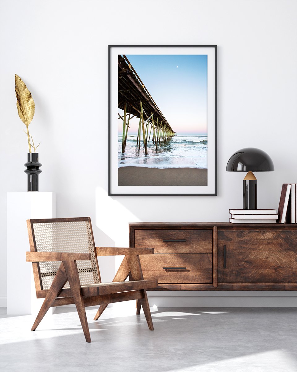 modern living room decor blue pier photograph