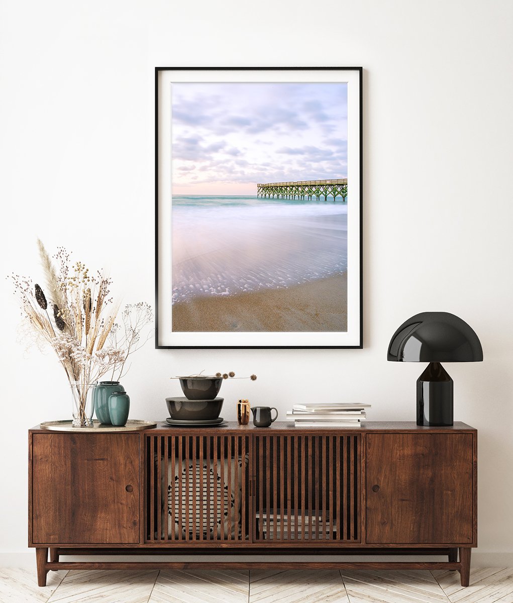 Mid-Century Modern Living Room Decor, Light Purple Beach Print