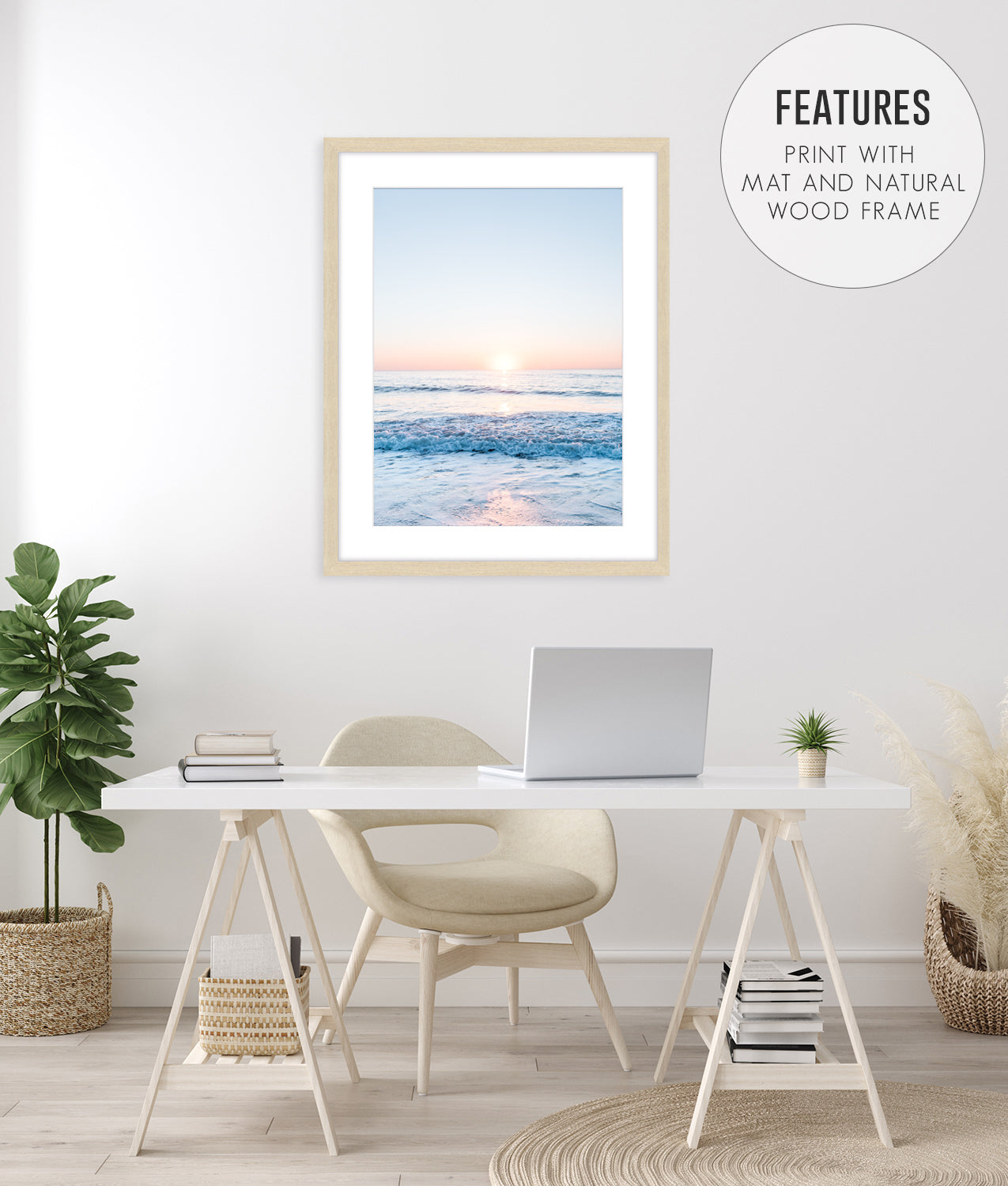 Boho Minimal Office Decor, Pastel Blue Beach Photograph