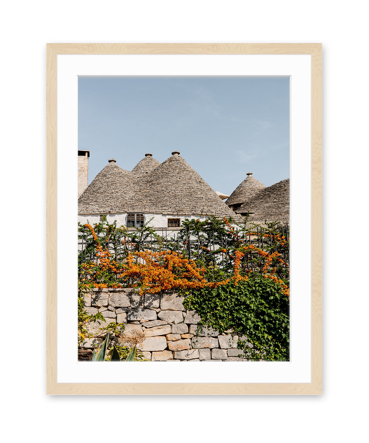 Italy Wall Art featuring the Trulli Houses in Alberobello in wood frame.