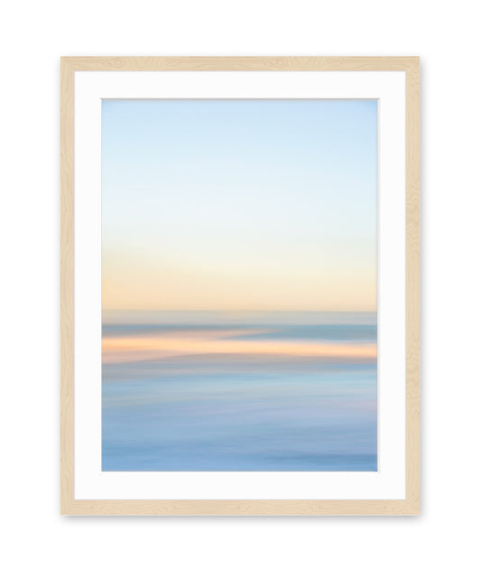 Abstract Minimal Print, Blue Yellow Beach Photograph, Natural Wood Frame, Wright and Roam
