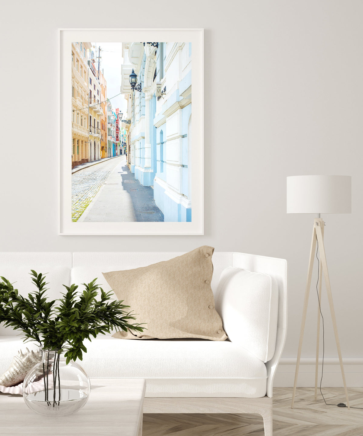 neutral decor featuring pastel architecture print