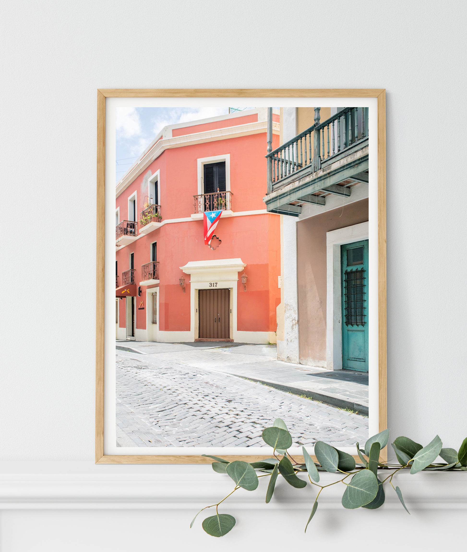 colorful red building, Old San Juan Puerto Rico, framed travel photograph