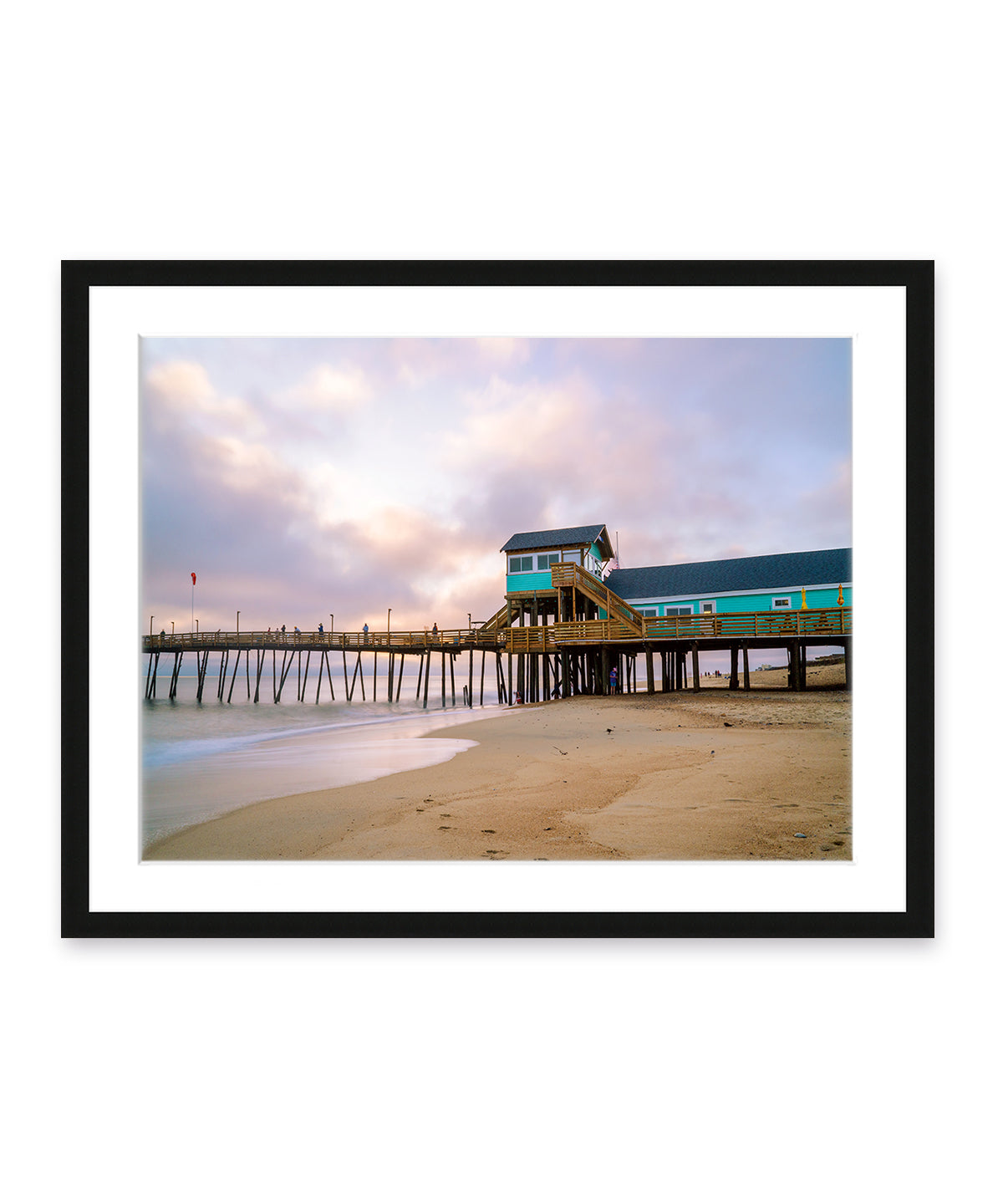outer banks, avalon pier beach photograph by Wright and Roam, black Frame