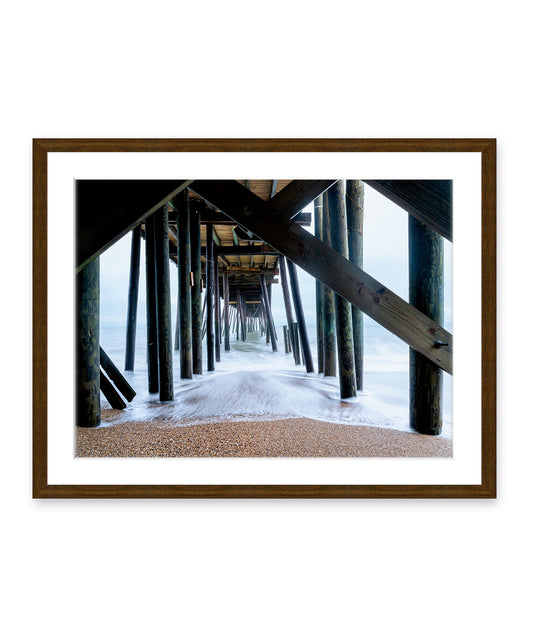 outer banks, avalon pier photograph art print by Wright and Roam, dark wood frame
