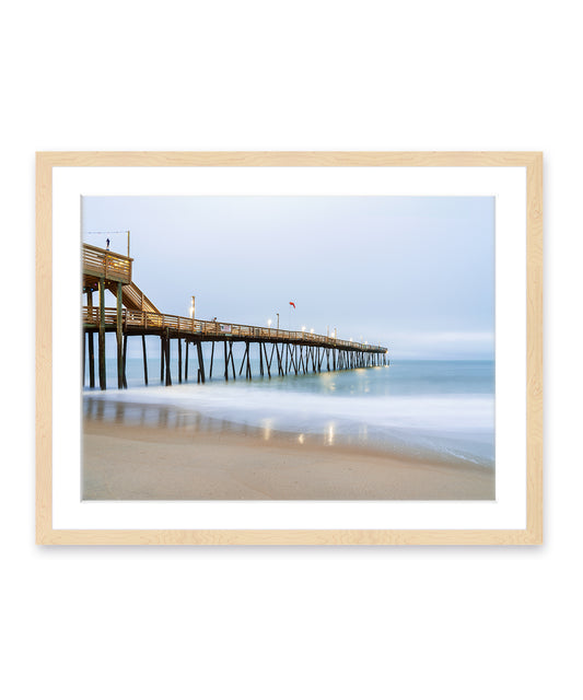 outer banks, avalon pier, blue beach wall art photograph by Wright and Roam, Wood frame