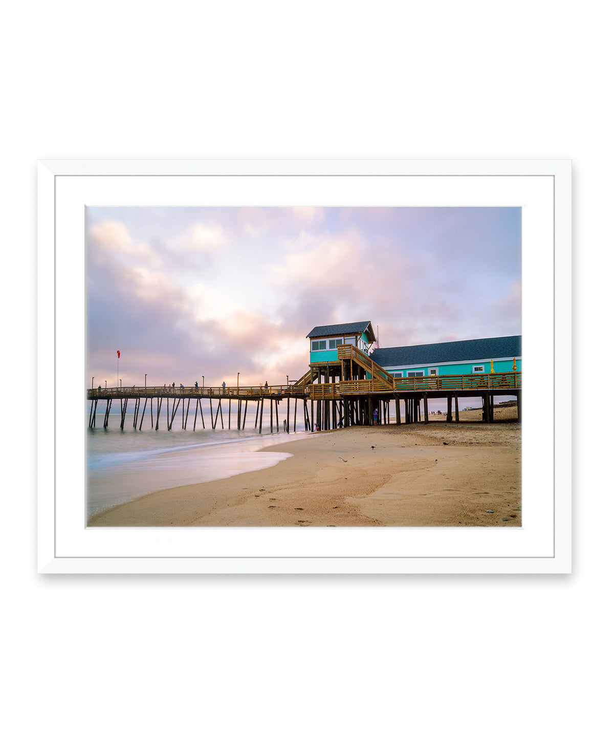 outer banks, avalon pier beach photograph by Wright and Roam, white Frame
