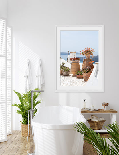 Blue and White Greece Floral Travel Print