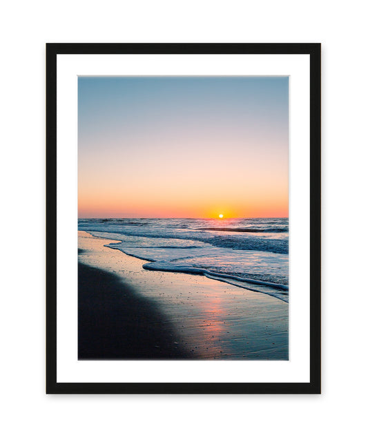 Blue Sunrise Beach Photograph Black Wood Frame, Wright and Roam