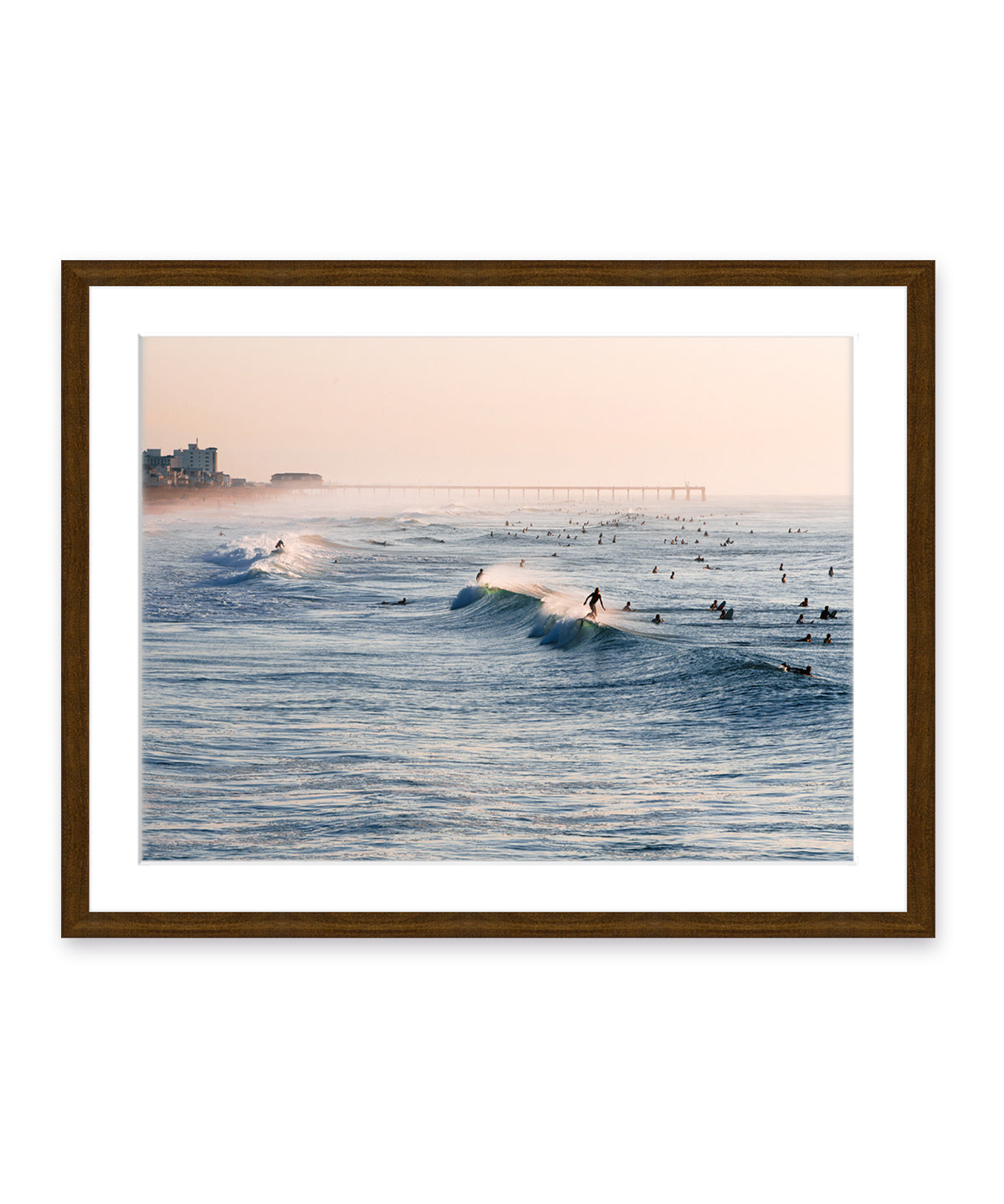 blue waves wrightsville beach art brown wood frame