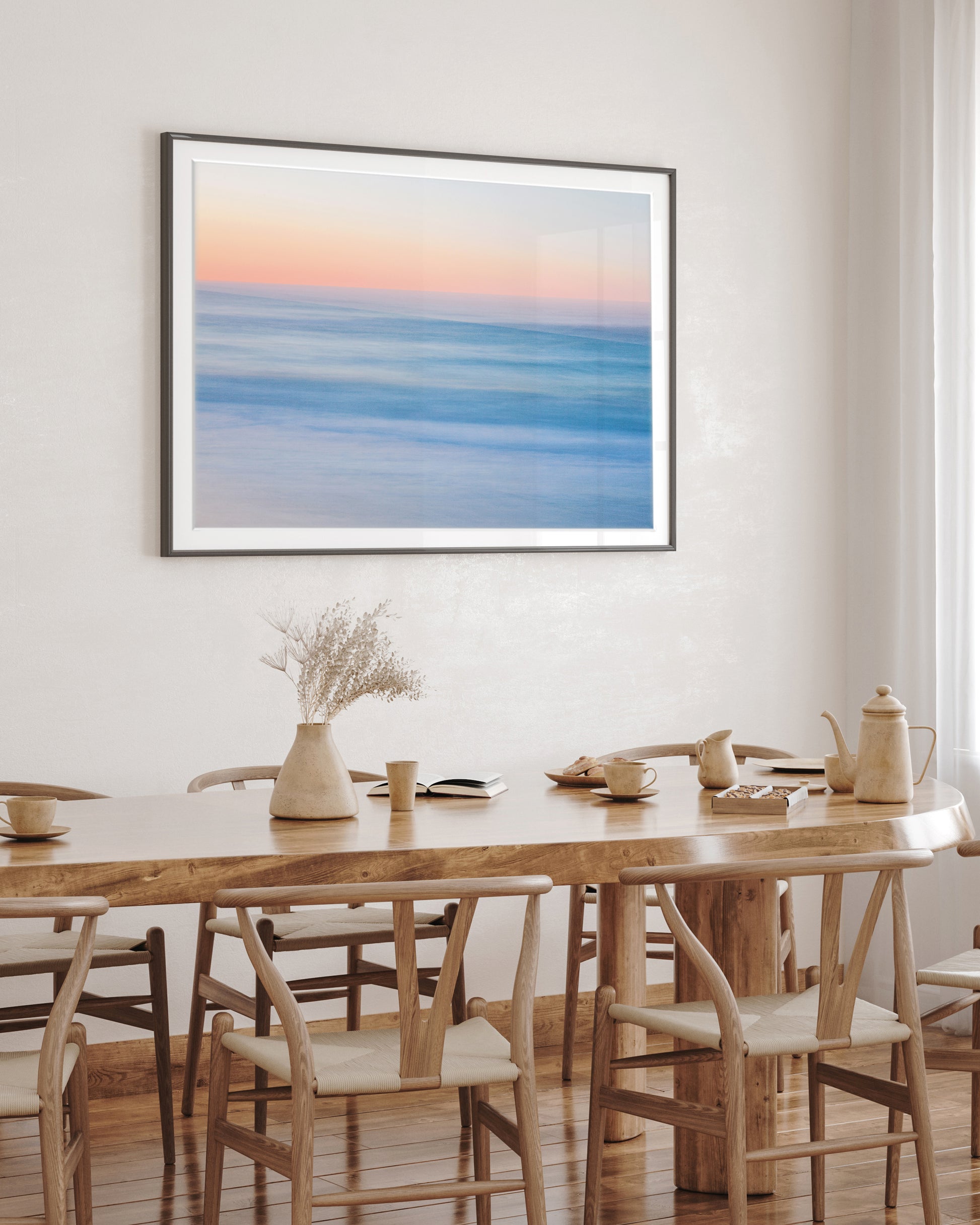 coastal dining room decor, abstract framed ocean photograph by Wright and Roam