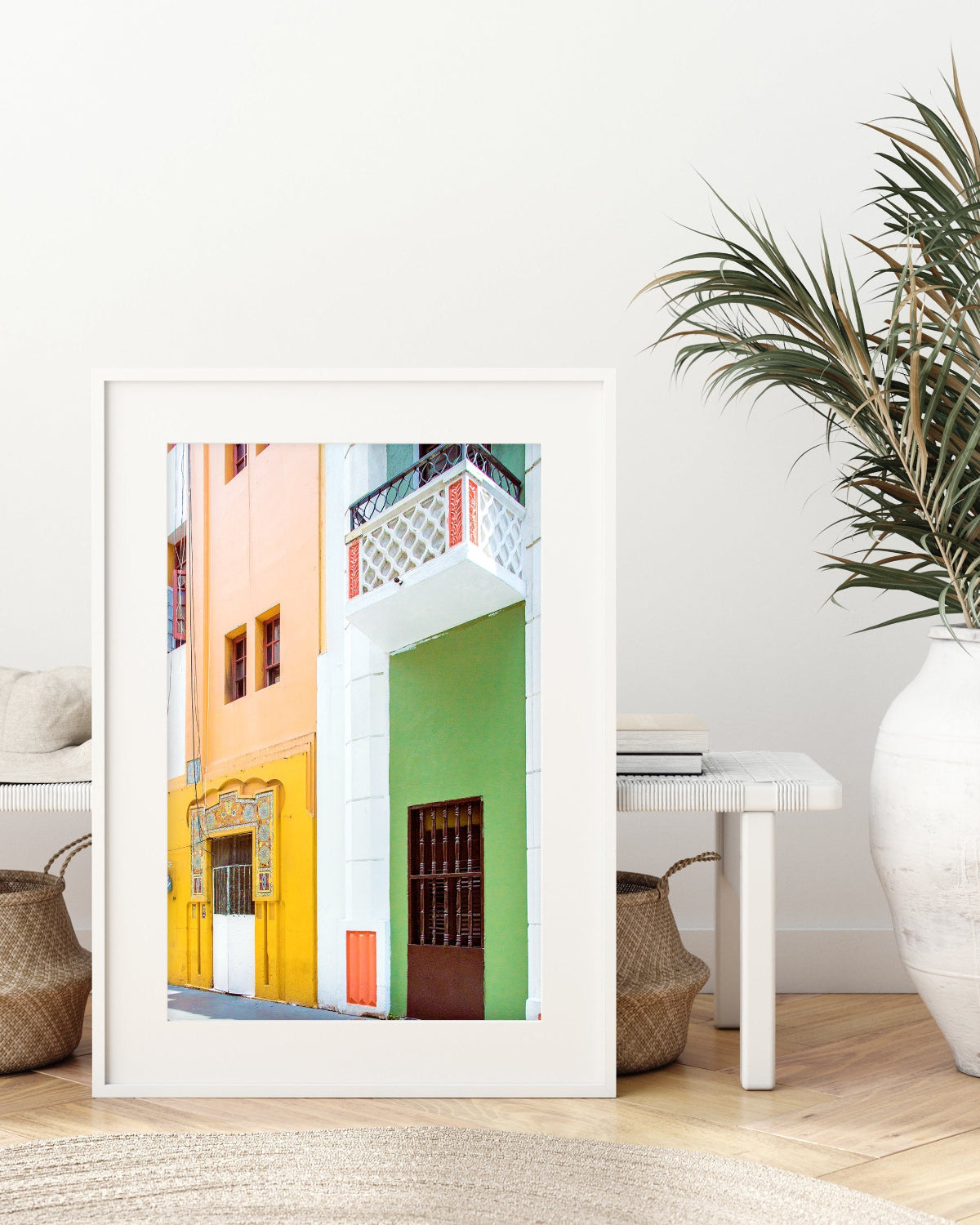 boho coastal decor featuring architecture print taken in old san juan puerto rico