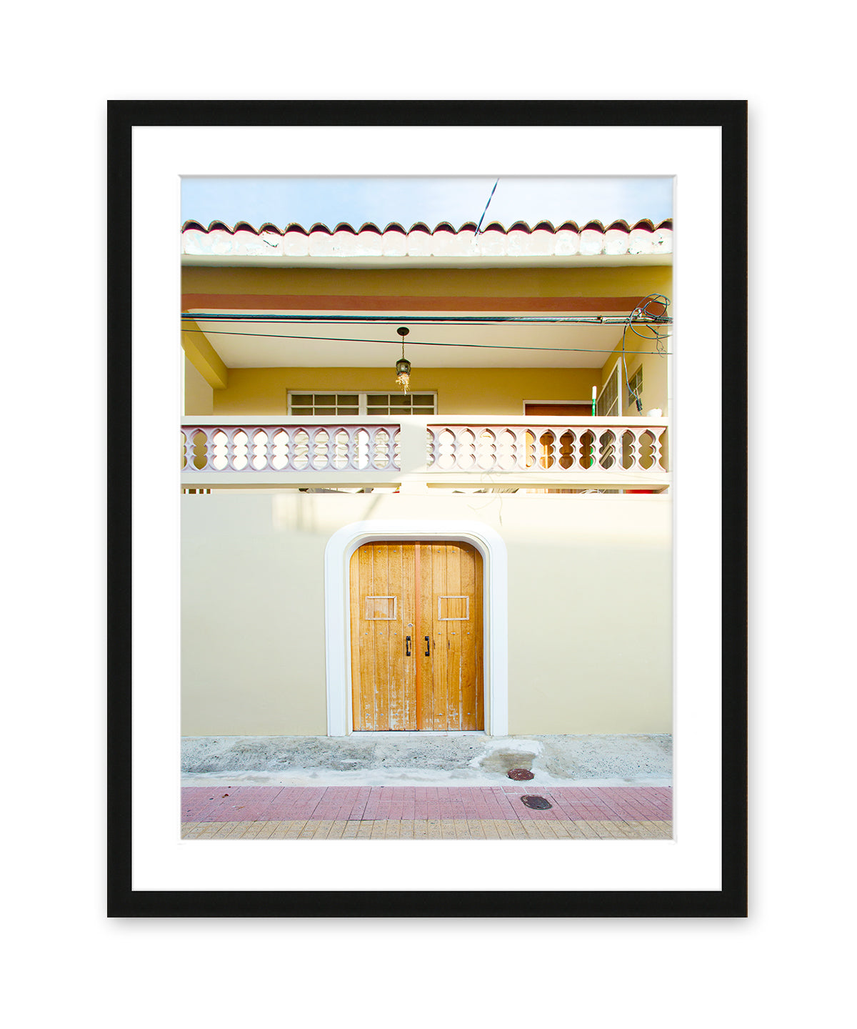 colorful architecture print, Old San Juan Puerto Rico travel Photograph, black wood frame