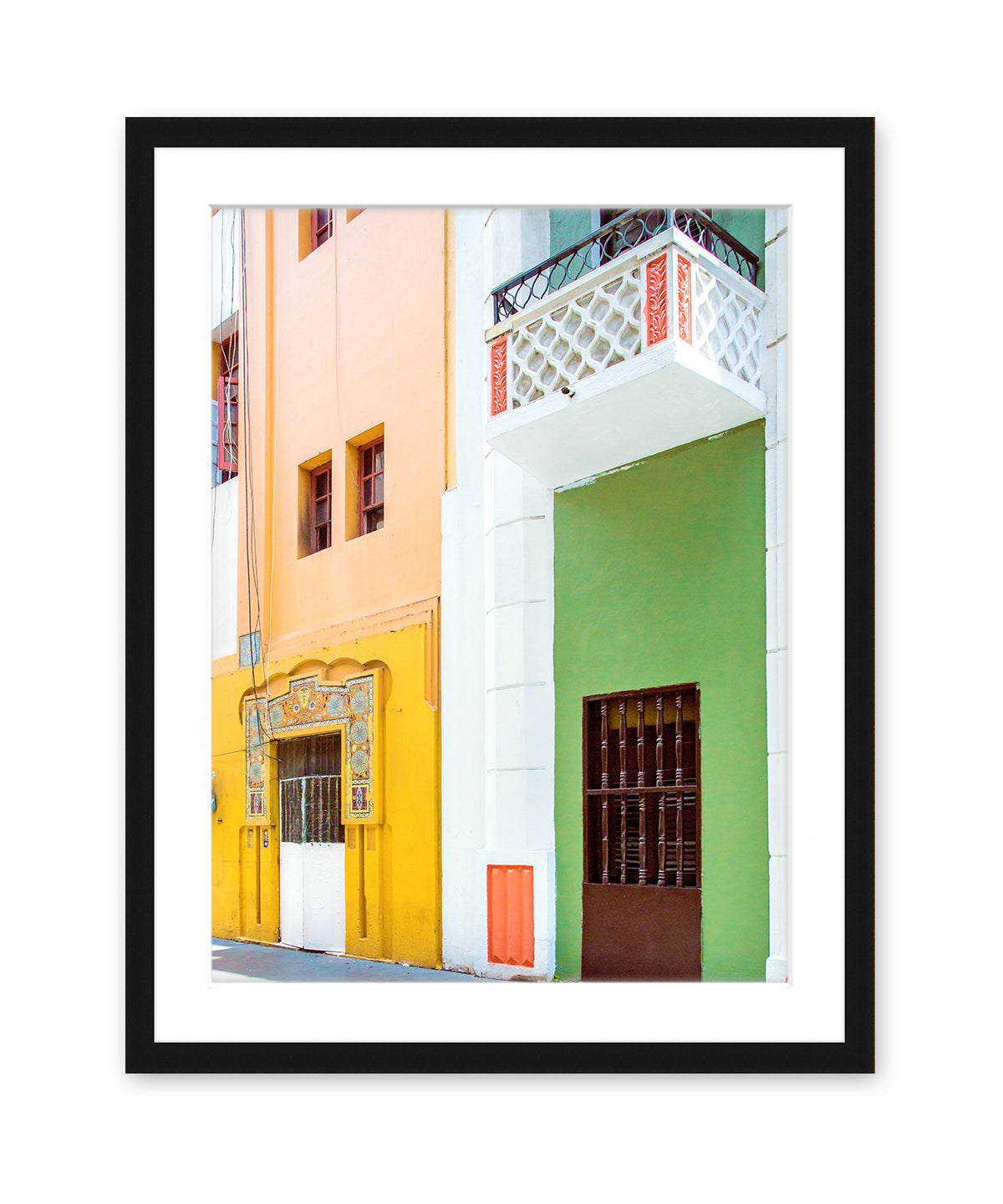 colorful architecture print, Old San Juan Puerto Rico photograph, black frame